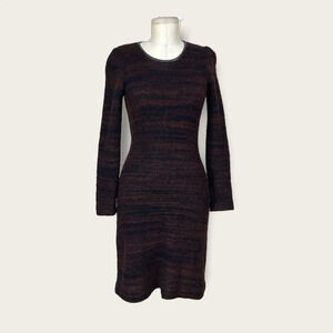Isabel Marant Etoile Leather Trim Boucle Sweater Dress Brown Black Size US 6